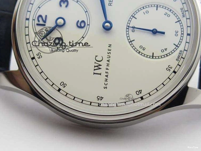 MIROTIME 0113 Portuguese IW5444 SS White Dial Blue Numbers On Blue Leather Strap A Modern 7258